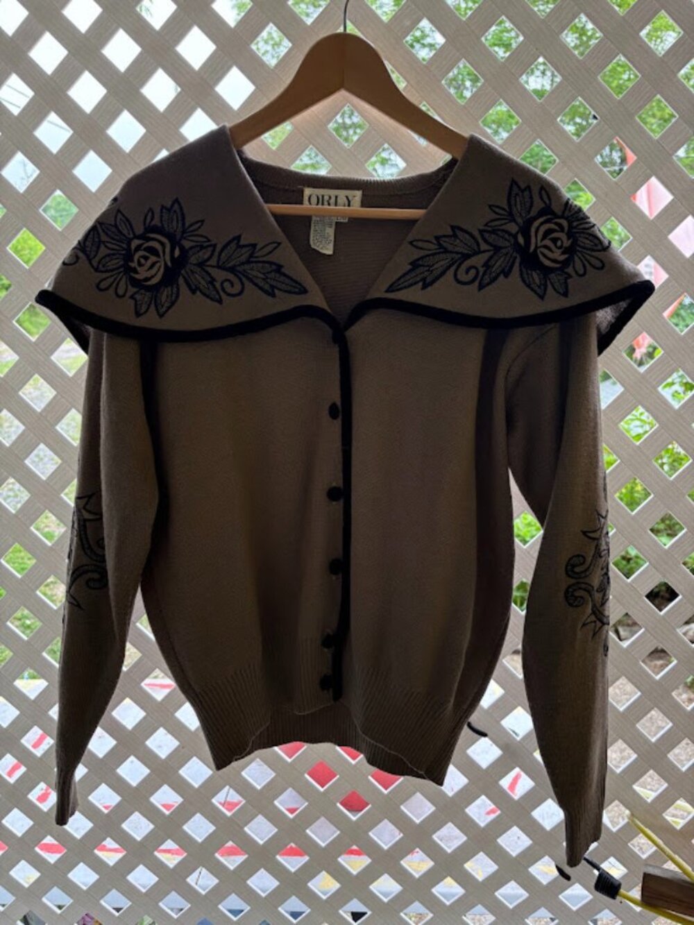 Vintage Orly Rose Embroidered Cardigan Sweater Large